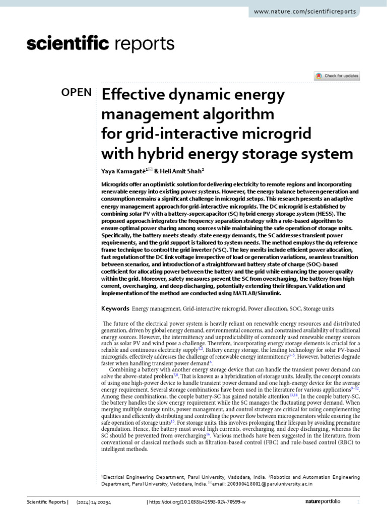 Dynamic Energy Management for Microgrids | PDF | Photovoltaic System ...
