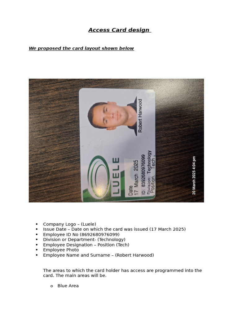 Access Card Layout (Only English) | PDF