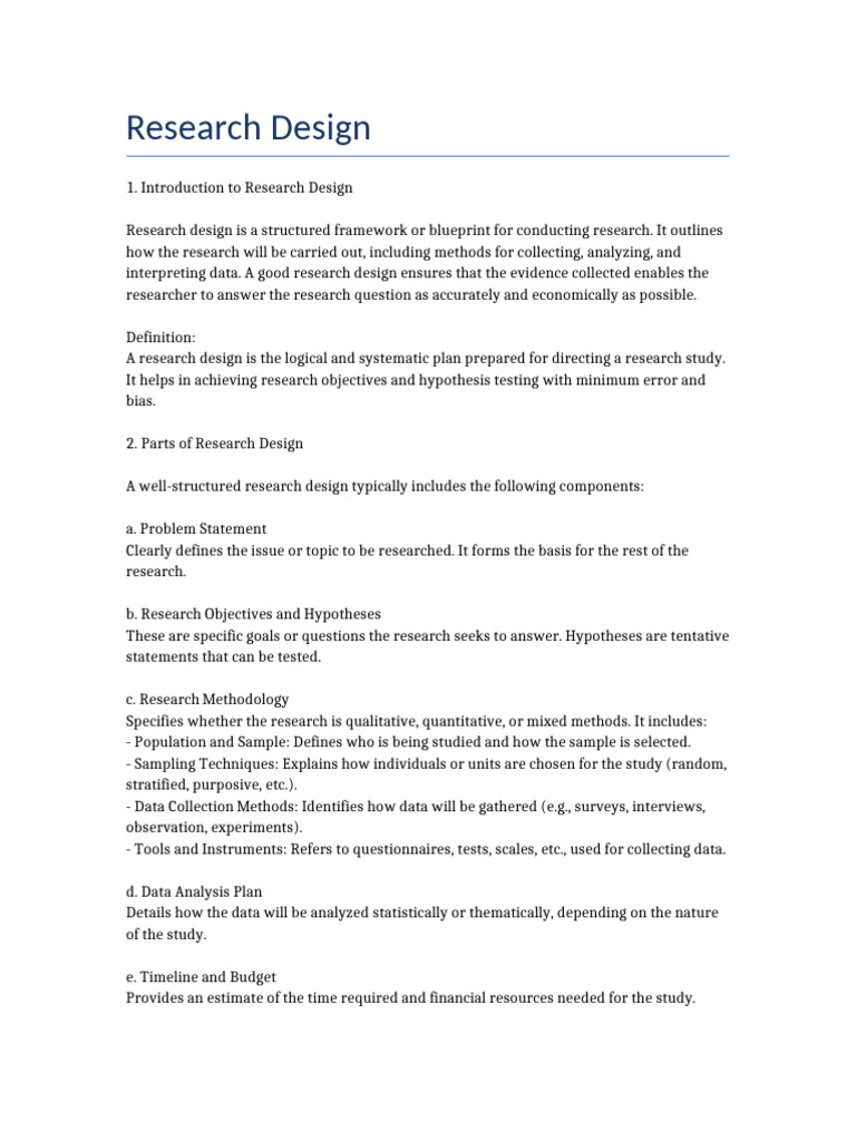 Research Design Detailed Note | PDF | Methodology | Validity (Statistics)