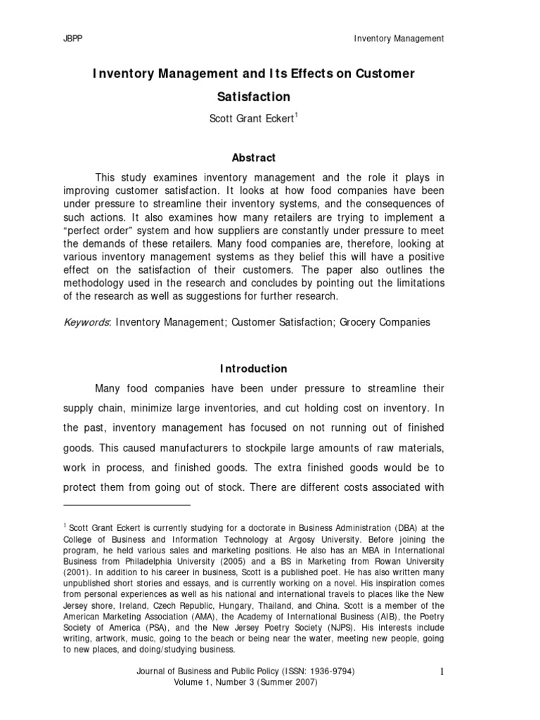 Inventory Management's Impact on Satisfaction | PDF | Inventory ...