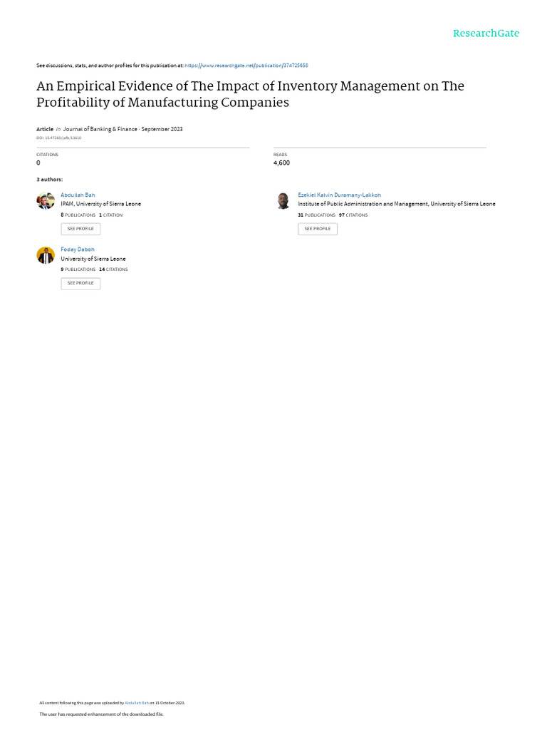 Empirical Evidence of The Impact of Inventory Management On The ...