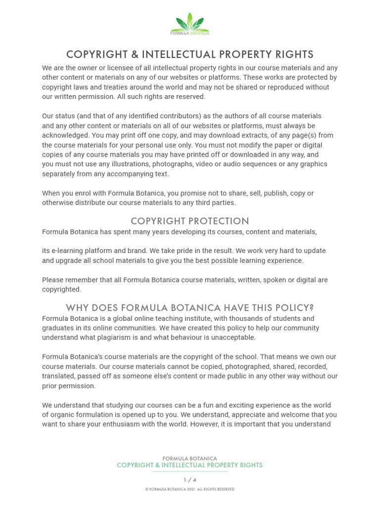 Formula Botanica Copyright Intellectual Property Rights Policy | PDF ...