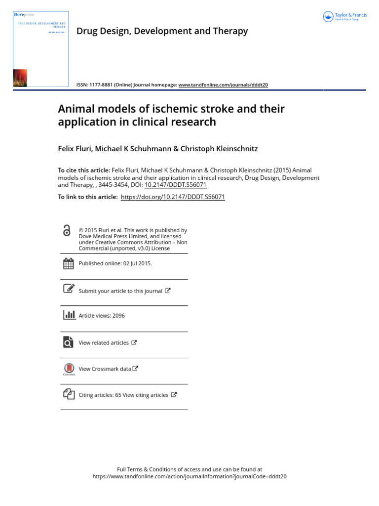 Animal Models for Ischemic Stroke Research | PDF | Stroke | Ischemia