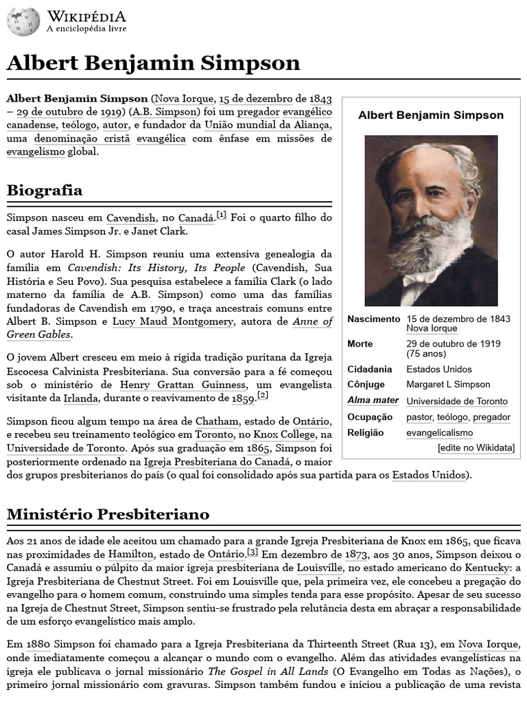 Albert Benjamin Simpson | PDF | Teologia | Movimentos Teológicos Cristãos