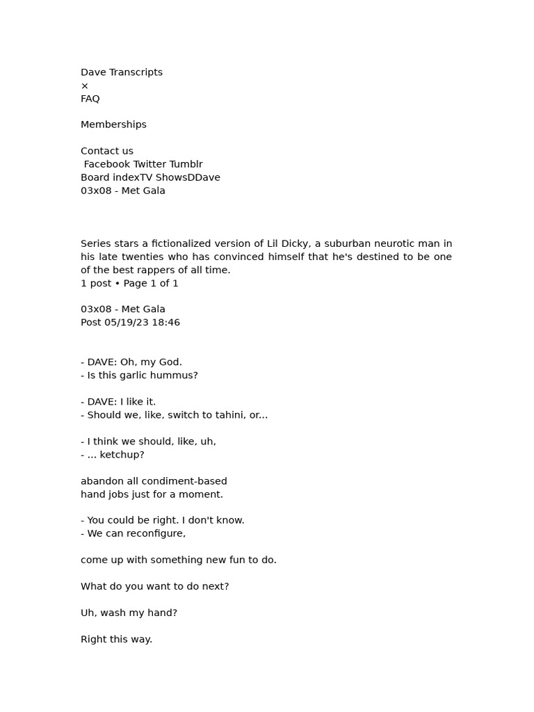 Dave's Met Gala Episode Insights | PDF