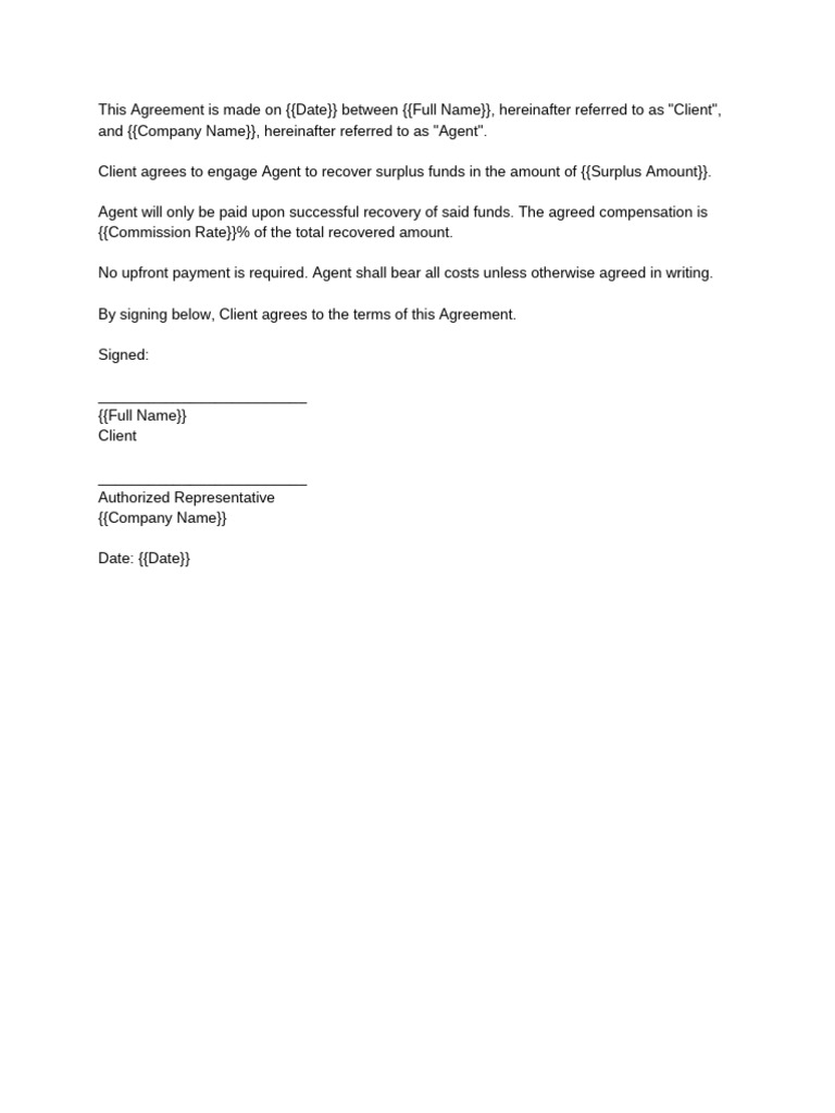 Surplus Recovery Agreement Template | PDF