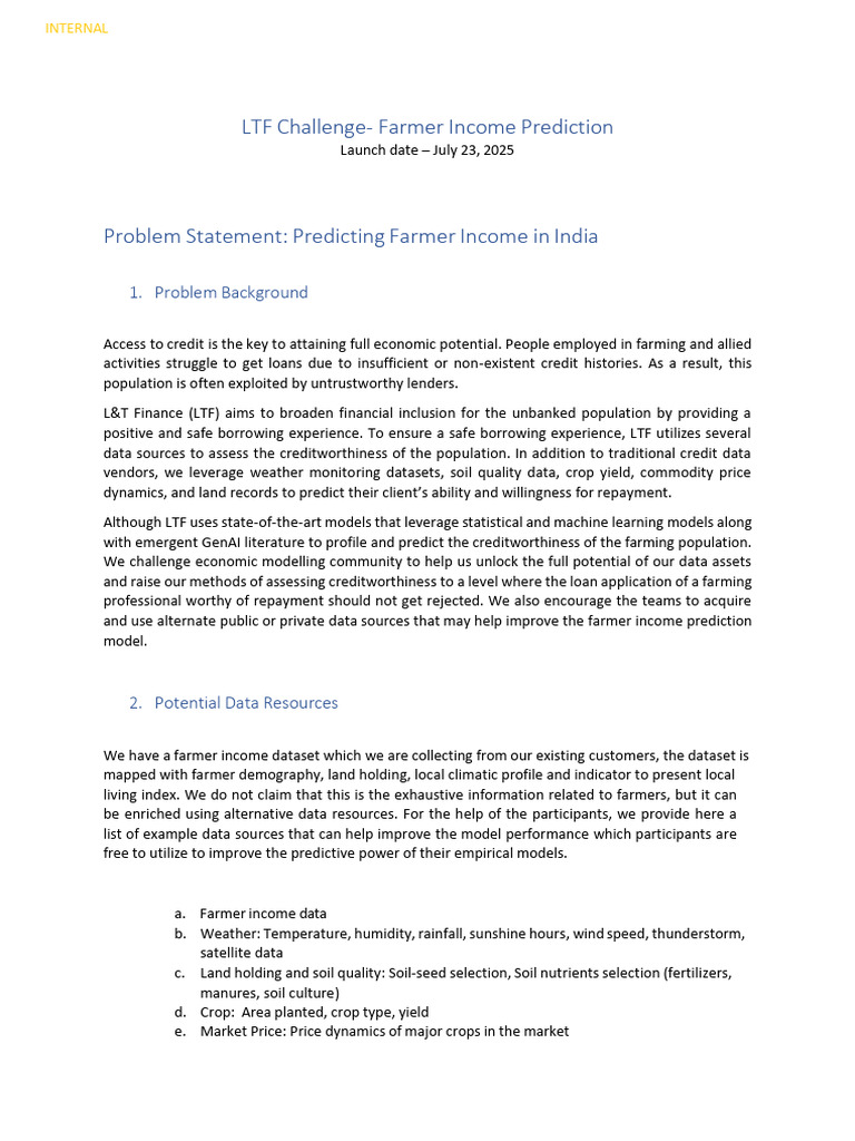 LTF Challenge Problem Statement | PDF | Credit Risk | Credit