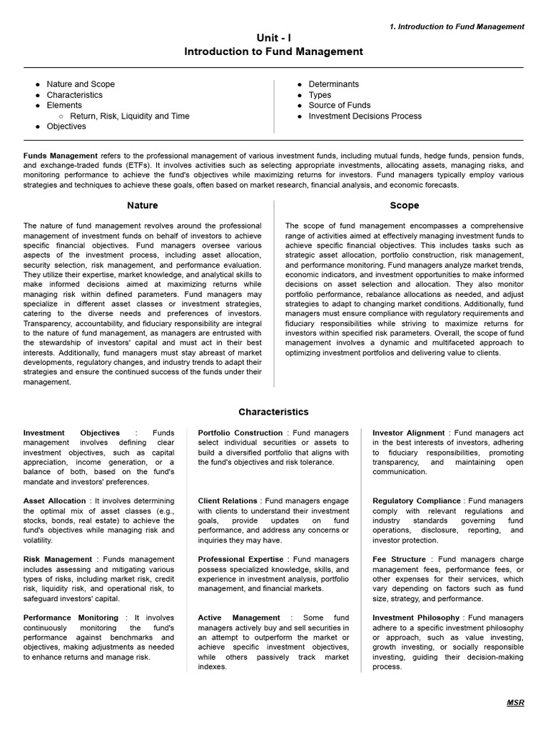 Overview of Fund Management Principles | PDF | Investment Management ...