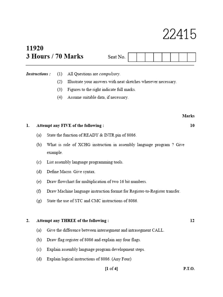 Microsoft Word 22415 22415 Question Paper Winter 2019 | PDF | Assembly ...
