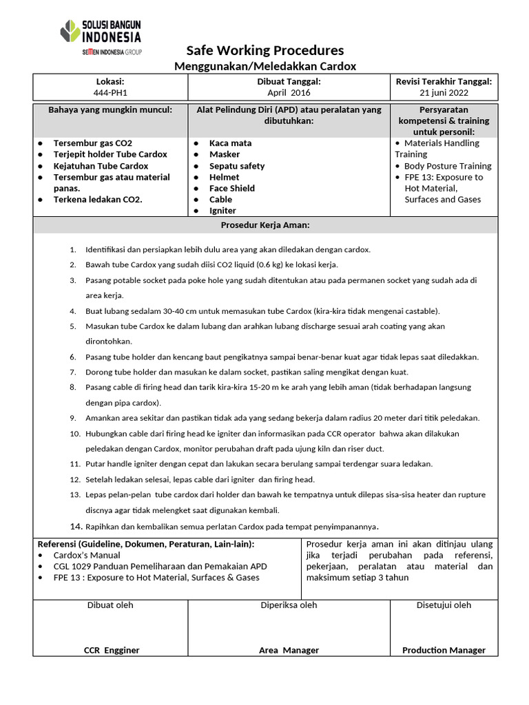 KL19. SWP - Menggunakan - Meledakkan Cardox | PDF