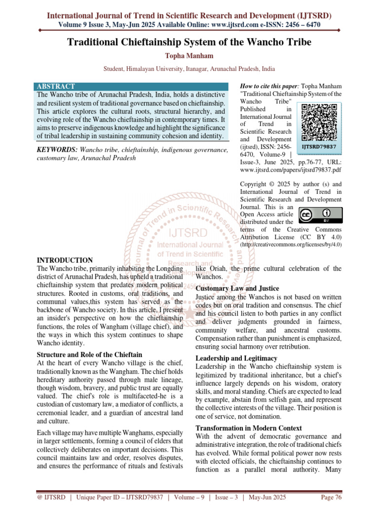 Wancho Tribe's Chieftainship System | PDF | Leadership | Justice