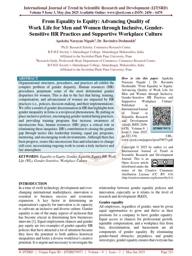 From Equality To Equity Advancing Quality of Work Life For Men and ...