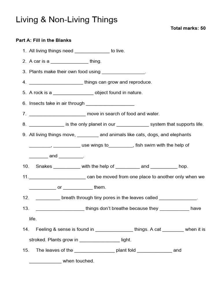 Living vs Non-Living Things Worksheet | PDF | Plants | Foods