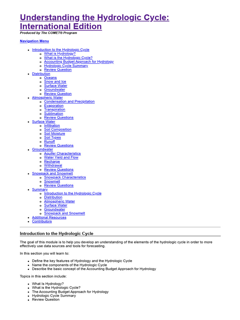 Understanding The Hydrologic Cycle - Week 1 | PDF | Groundwater | Water ...