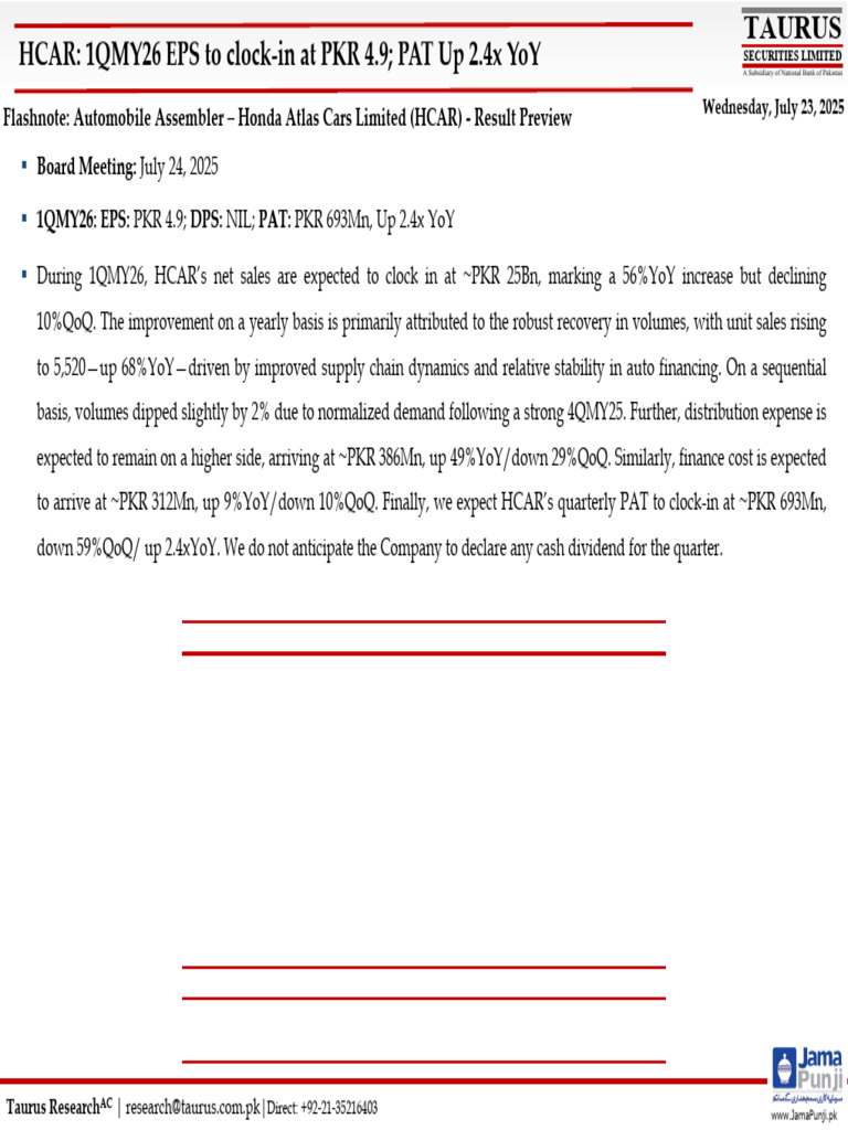 Flash Note - HCAR 1QMY26 Result Preview - 23-July-2025 | PDF ...