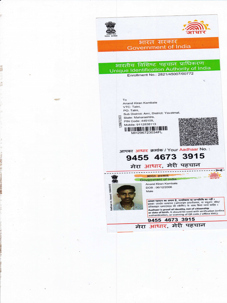 Aadhaar Card Information Document | PDF