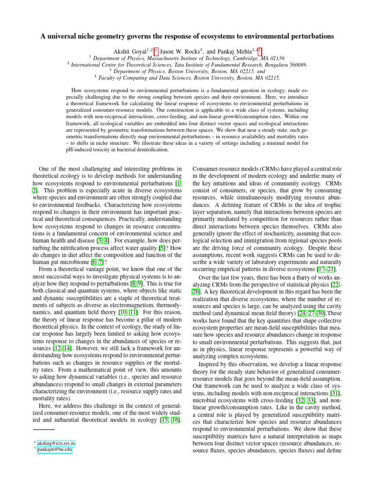 A Universal Niche Geometry Governs The Response of Ecosystems To ...
