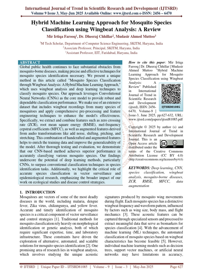 Hybrid Machine Learning Approach For Mosquito Species Classification ...