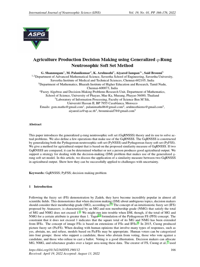 Agriculture Production Decision Making Using Generalized Q-Rung | PDF ...