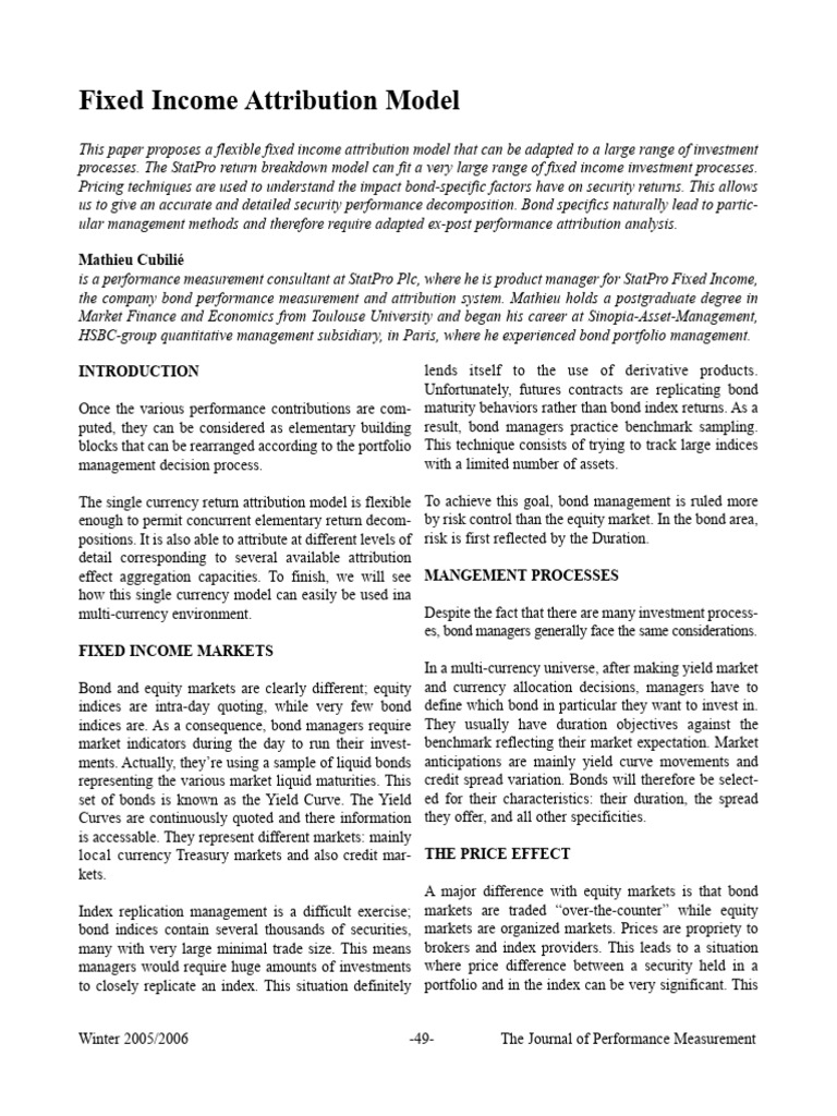 Flexible Fixed Income Attribution Model | PDF | Bonds (Finance) | Yield ...