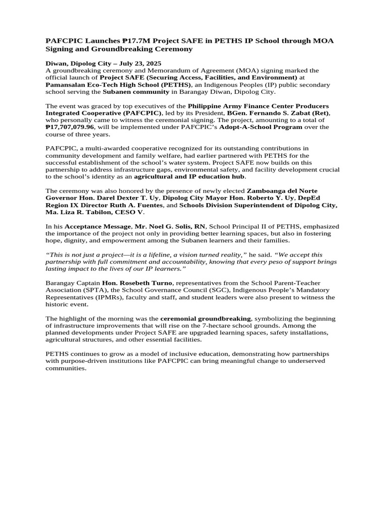 PAFCPIC's ₱17.7M Project SAFE Launch | PDF
