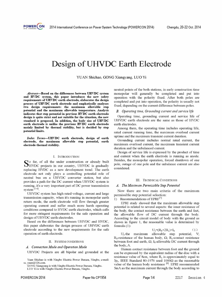 Design of UHVDC Earth Electrode | PDF | High Voltage Direct Current ...