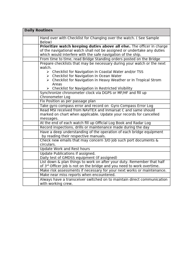 Watchkeeping Duties and Checklists | PDF | Navigation
