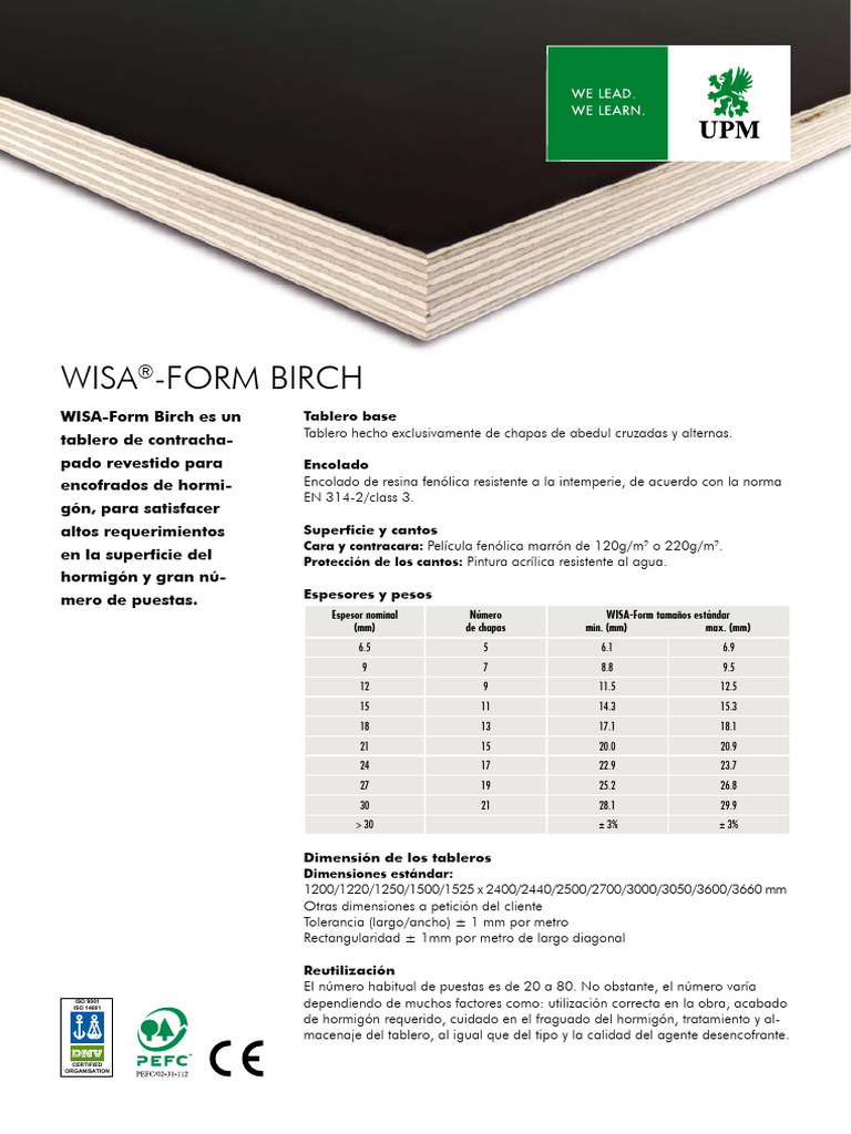Tablero WISA-Form Birch para Encofrados | PDF | Ingeniería estructural ...