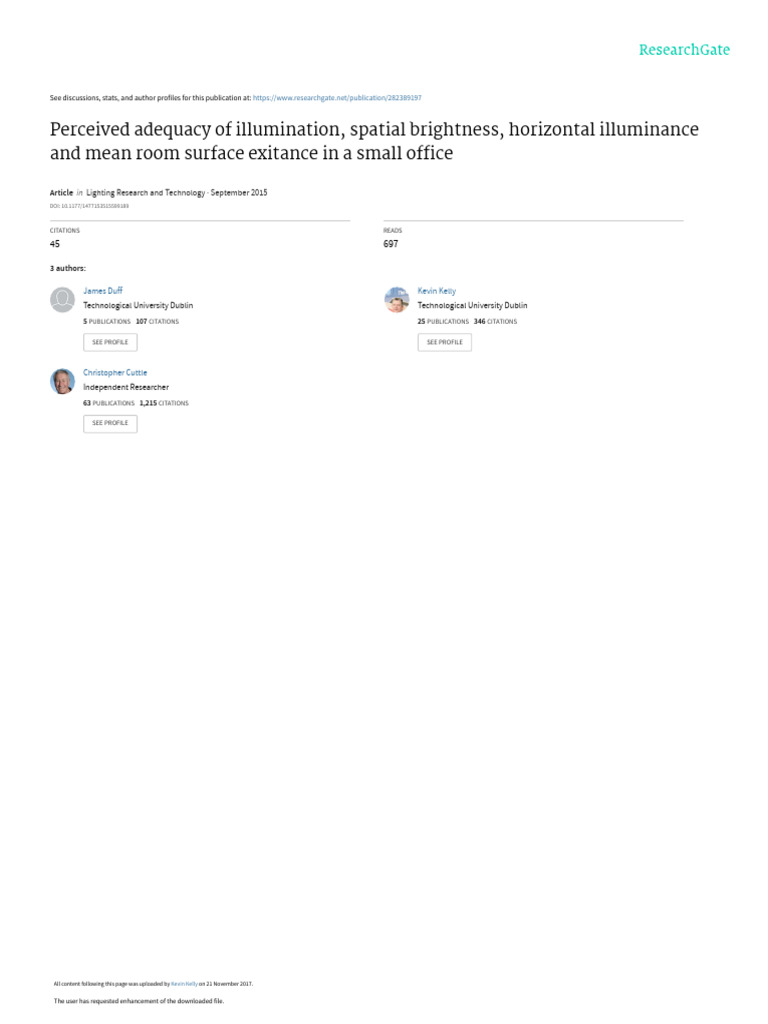 Perceived Adequacy of Illumination Spatial Brightness | PDF | Lighting ...