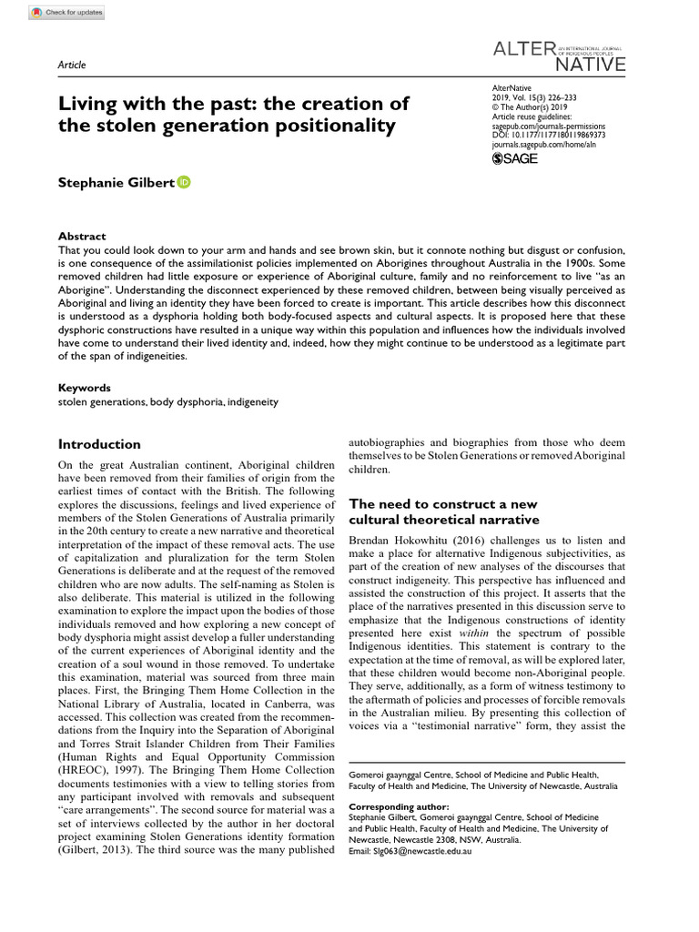 Understanding Body Dysphoria in Stolen Generations | PDF | Indigenous ...
