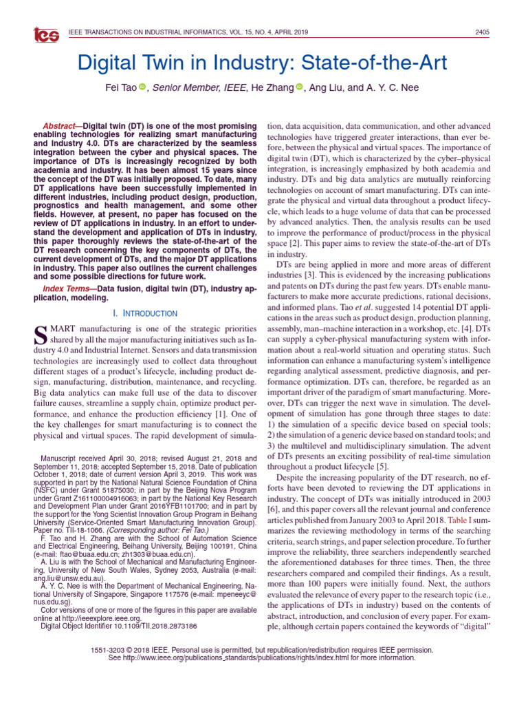 Digital Twin in Industry State-Of-The-Art | PDF | Simulation | Data