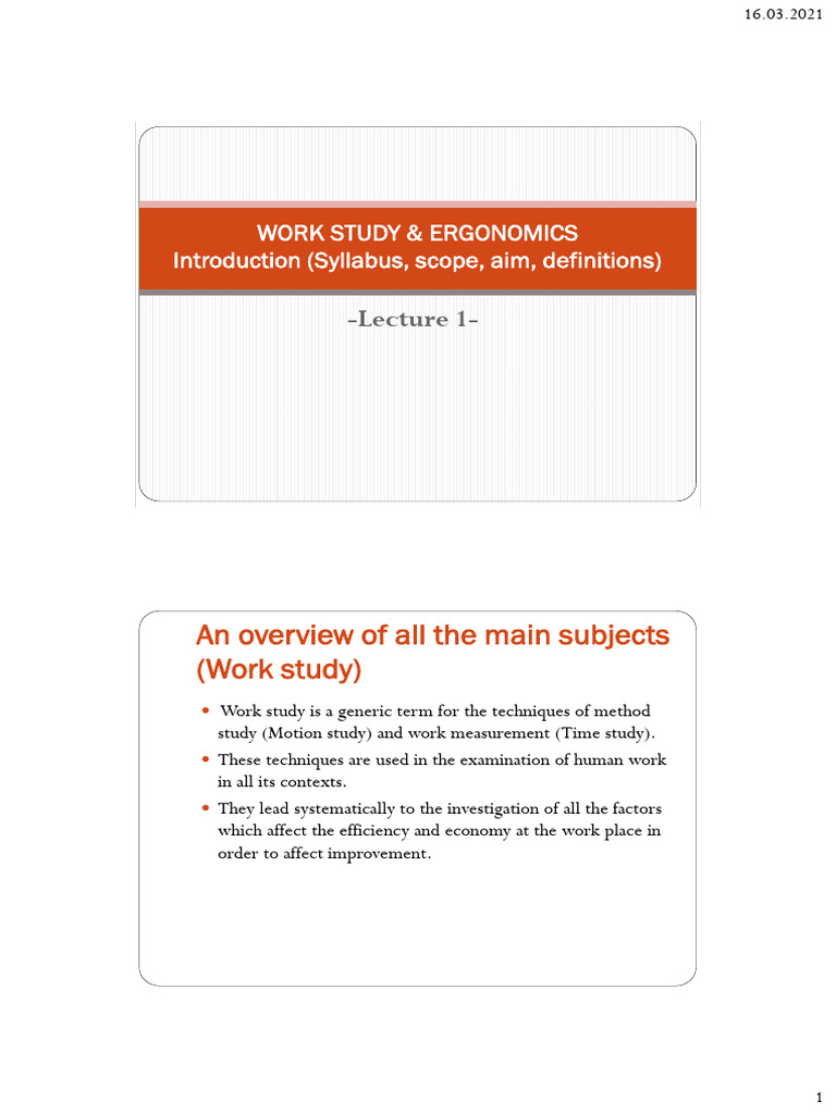 Work Study and Ergonomics Notes | PDF