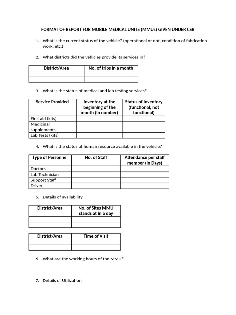 Mobile Medical Units Report Format | PDF