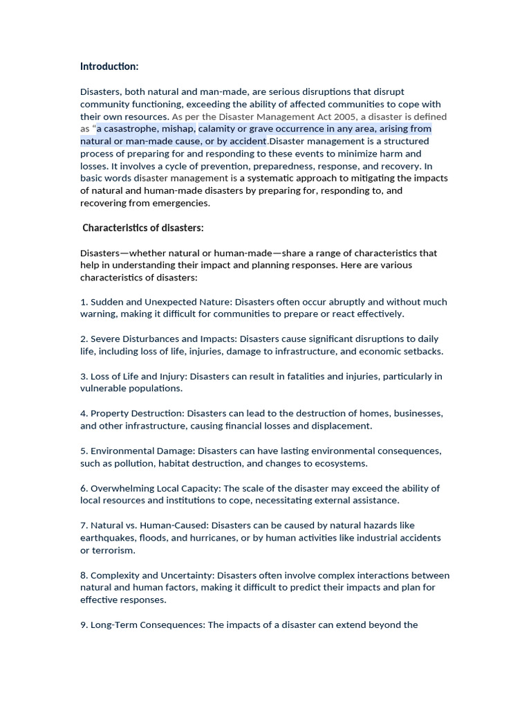SST - Holiday Homework (Disaster Management) | PDF | Natural Disasters ...