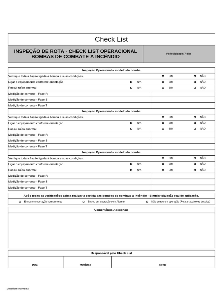 Check List de Inspeção de Bombas e Geradores | PDF | Engenharia ...