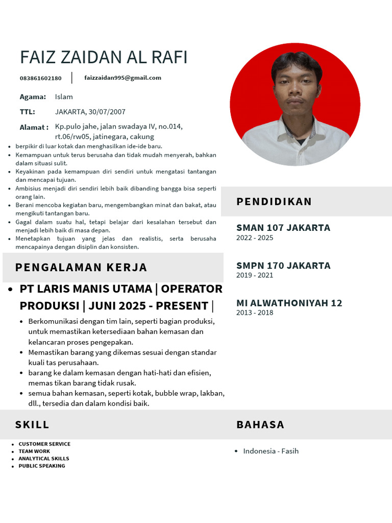 CV Resume Faiz Zaidan Al Rafi - 20250710 - 181205 - 0000 | PDF