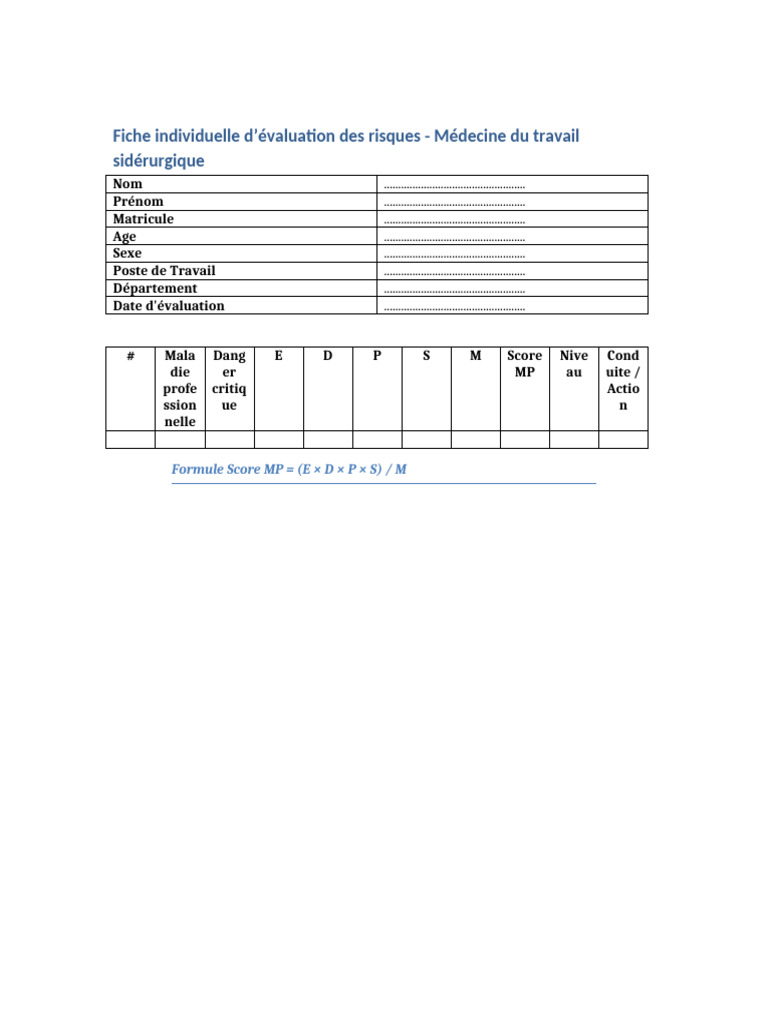 Évaluation des risques en médecine du travail | PDF