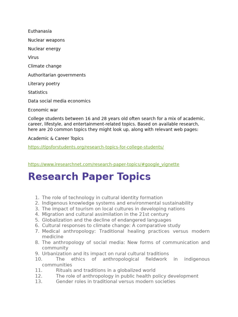 Research Topics for College Students | PDF | Conservation Biology ...