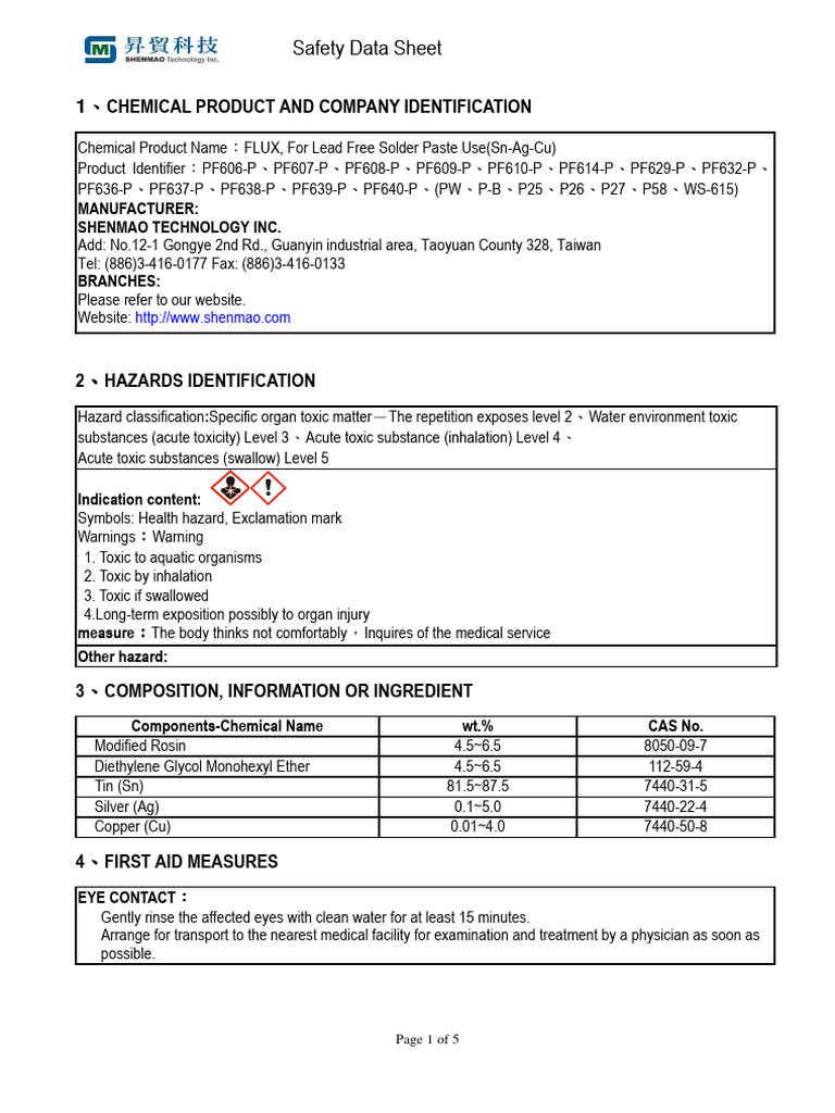 Lead-Free Solder Paste Safety Data Sheet | PDF | Firefighting ...