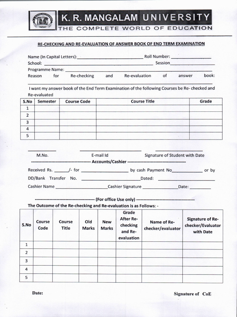 Rechecking Form Even Semester 2024-25-1-2-2 | PDF