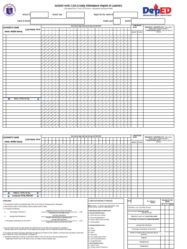SF2 Daily Attendance Report Guide | PDF | Human Development