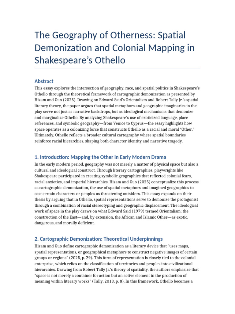 Othello Cartographic Demonization Essay | PDF | Cartography | Geography