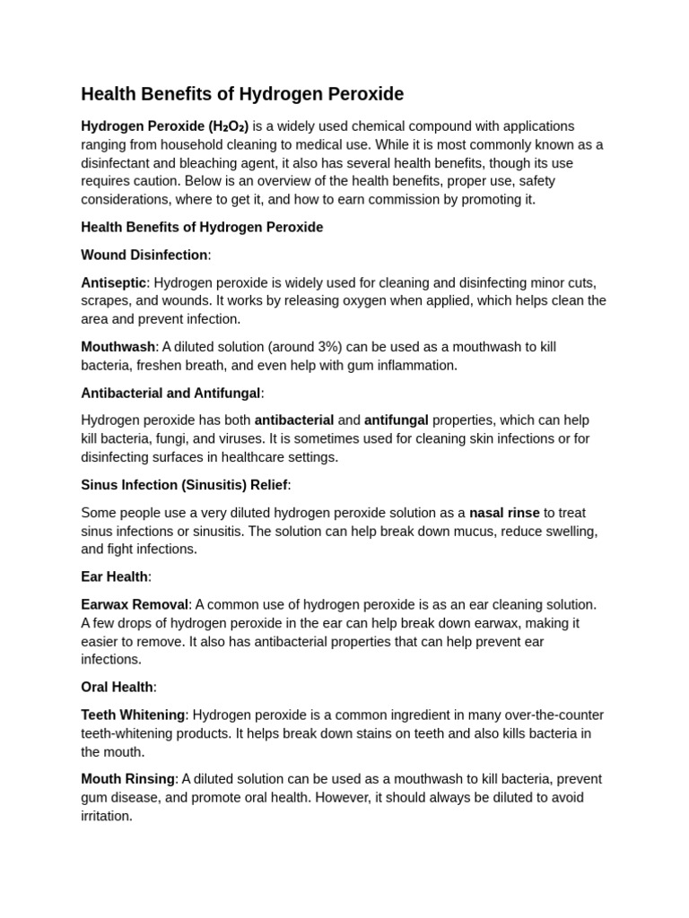 Health Benefits of Hydrogen Peroxide | PDF | Medical Specialties