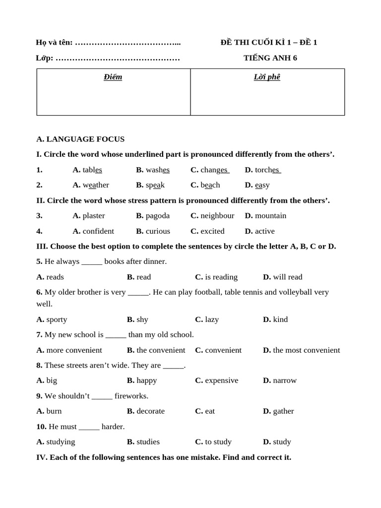 ĐỀ CK TA 1 | PDF | York