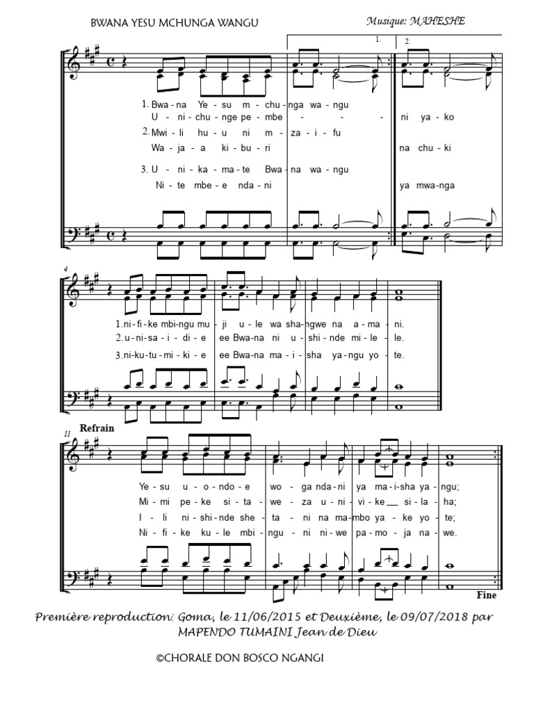 Bwanga Yesu Mchunga Wangu Lyrics | PDF