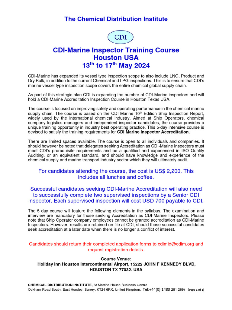CDI Marine Inspector Training Course 2024 | PDF | Ships | Regulatory ...