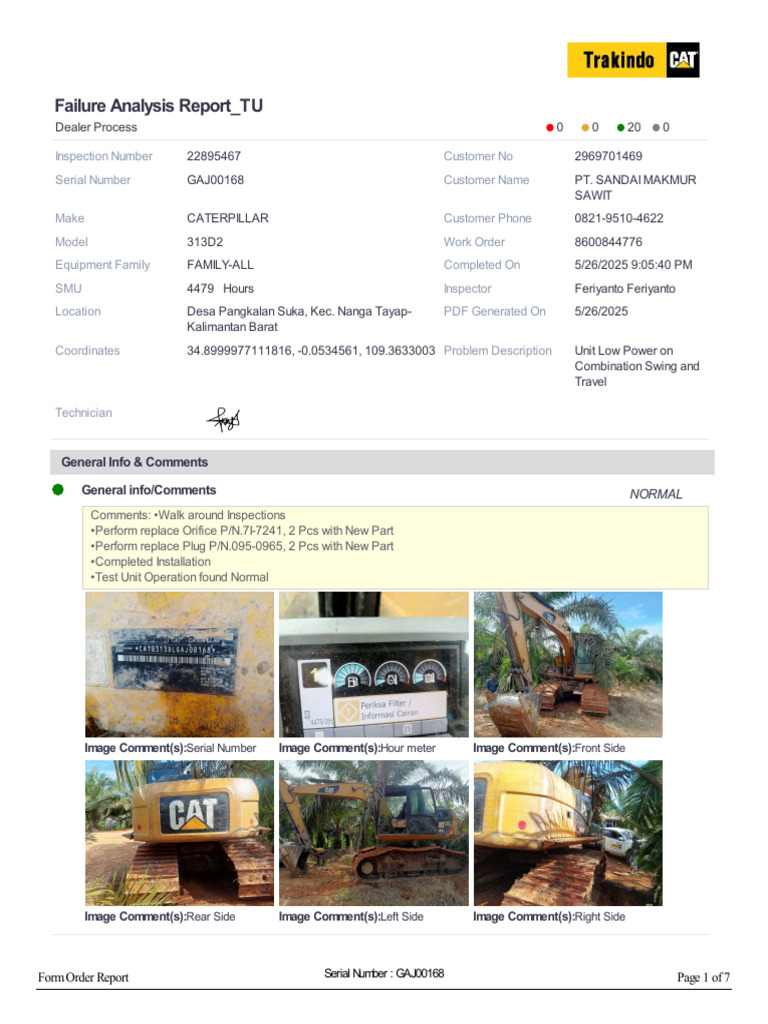 Caterpillar 313D2 Low Power Inspection Report | PDF