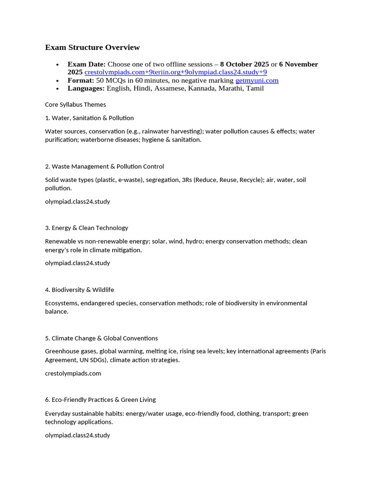 Green Olympiad 2025 Syllabus Overview | PDF | Climate Change | Climate ...