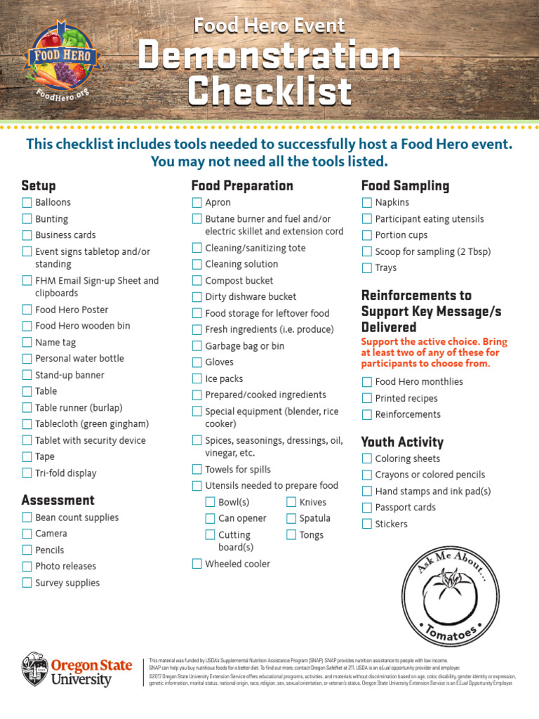 Food Hero Event Checklist Guide | PDF | Supplemental Nutrition ...
