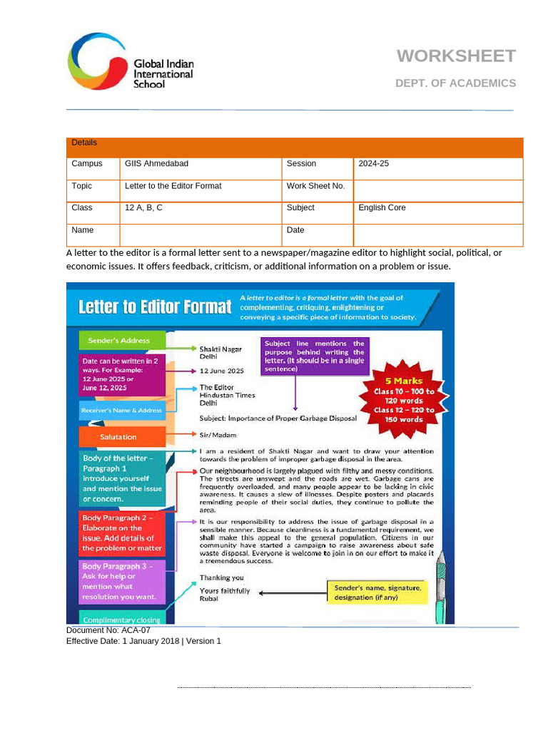 Class 12 Letter to Editor Format Guide | PDF | Human Communication